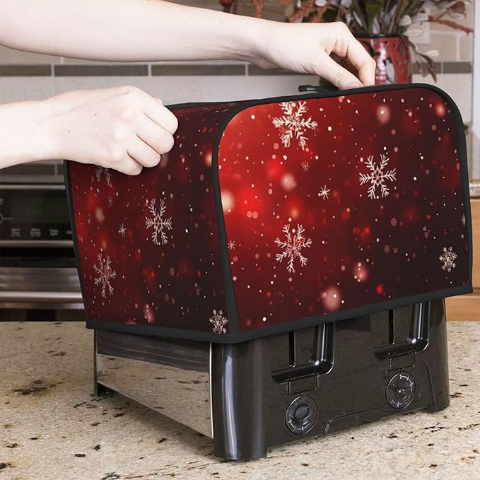 Toaster Cover 4 Slice Red Christmas Snowflake Xmas Glitter Kitchen Small Appliance Covers with Pockets Dust and Fingerprint Protection