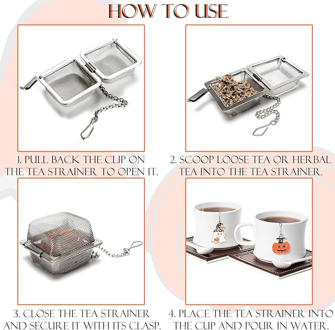 Cube Tea Infuser Set, 2 PCS TeaStrainers for Loose Tea, Halloween Theme Charm Pendant Tea Steeper, Tea Ball with Pumpkin & Ghost Pendant
