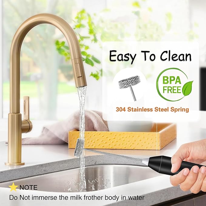Milk Frother Handheld Rechargeable USB C, 3-in-1 Coffee Frother Wand Drink Mixer Electric Whisk Stirrer with 3 Detachable Stainless Steel Heads, 3 Speed Powder Mixer Foam Maker for Xmas Gift, Black