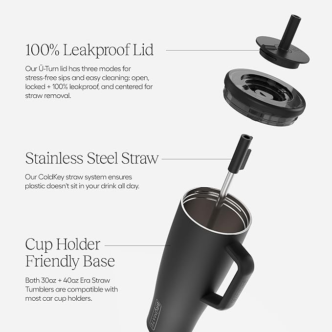 BrüMate Era 30 oz Tumbler with Handle and Straw | 100% Leakproof Insulated Water Bottle Tumbler with Lid and Flexible SoftSip Straw | Made of Stainless Steel | Cup Holder Friendly | 30oz (Dark Aura)