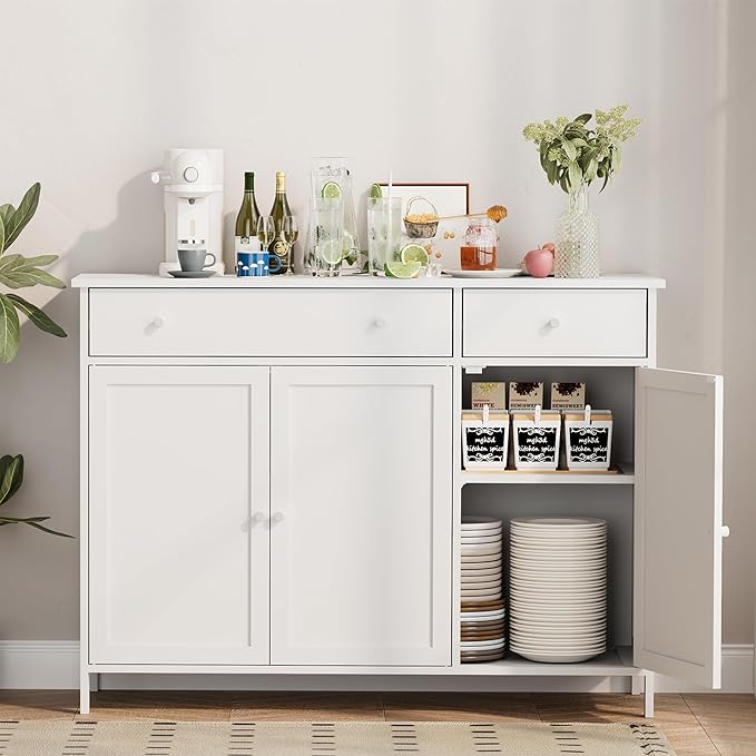 Oakcloud Modern 3-Door Sideboard Buffet Cabinet with Drawers - Coffee Bar Station, Adjustable Shelves, Magnetic Door & Anti-Tip Design, Storage Cabinet for Dining Room, Living Room