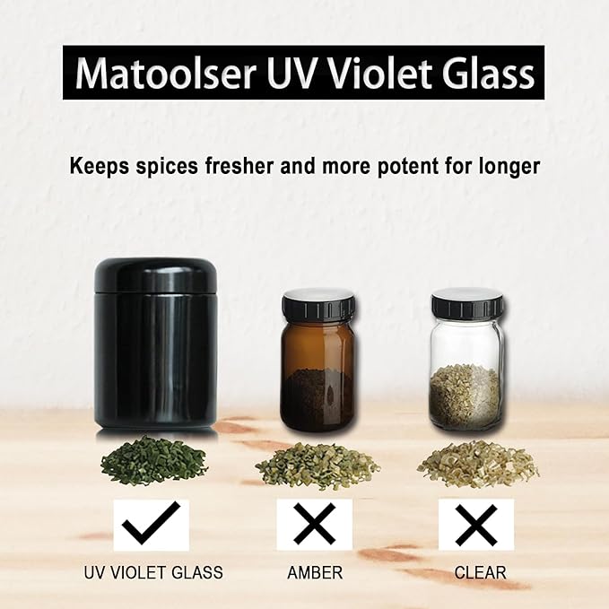 Black Glass Storage Container Jar 250ml Half Oz with UV Protection for Spice Coffee