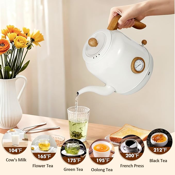 1.2L Electric Gooseneck Kettle with thermometer, Tea Kettle for Boiling Water, Gooseneck Electric Kettle for Coffee & Tea