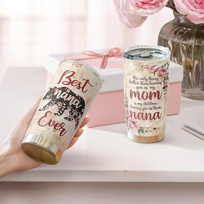 Macorner Mothers Day Gift for Nana & Mom From Daughter, Son for Grandma - Stainless Steel Bear Tumbler 20oz for Women