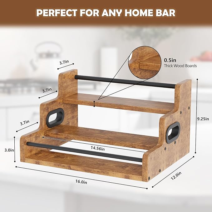 Liquor Bottle Display Shelf, Wine Bottle Display Rack with LED Stripe, 3-Tier Bar Shelf Stand, Whiskey Spirits Wine Holder for Tavern, Mini Bar, Liquor Cabinet, Coffee Syrup Organizer for Home(Brown)