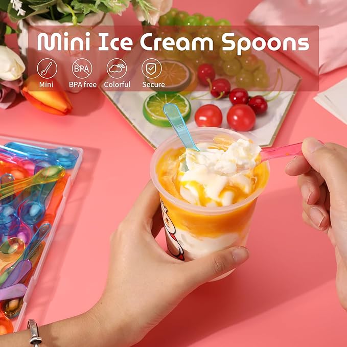 3" Colored Mini Taster Spoons Extra Small Plastic Tasting Spoon for Yogurt Pudding Jello Shots Ice Cream, Multi-Color Tiny Sample Spoons (1 Pack of 100 PCS)