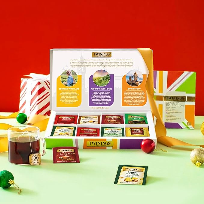 Twinings Tea Classics Collection Gift Box Variety Sampler, 48 Tea Bags (Pack of 1), Enjoy Hot or Iced, Includes Black, Herbal, Green, & Chai Teas