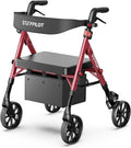 Foldable Aluminum Rollator Walkers with Cushion Seat for Senior, 16lbs Lightweight & 500 lbs Max Load, Adjustable 5-Level Seat Height & 6-Level Handles Height,8" Big Wheels,Dual Braking, Storage Bag