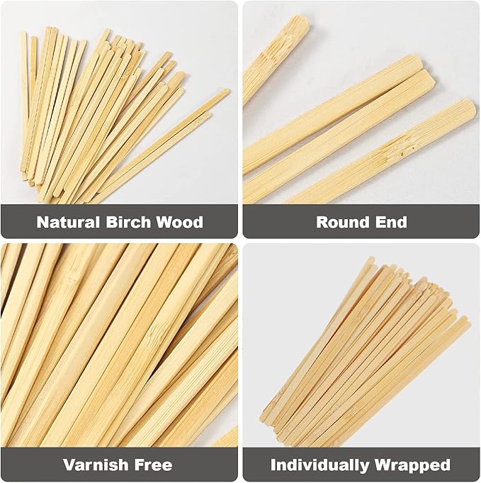 100pcs Wood Coffee Stirrer Sticks, 5.5 Inch Wooden Swizzle Stick Beverage Mixer, Eco Friendly Long Stirrer Stir Sticks for Mixing Cocktail Hot Chocolate Drinking Tea
