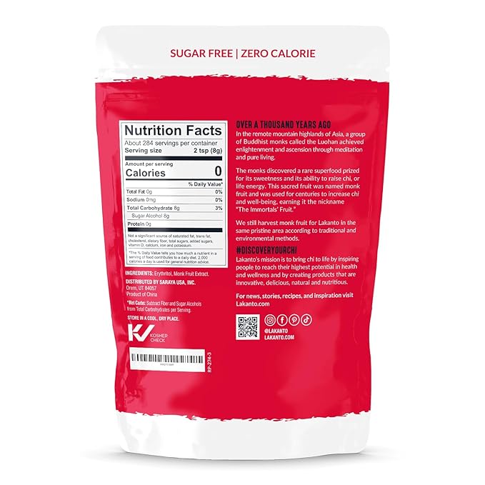 Lakanto Monk Fruit Sweetener With Erythritol, White Sugar Substitute From Monk Fruit Extract, Classic White Sugar Replacement for Baking, Coffee & Tea, Gluten Free, Low Carb, Non GMO, Keto, 5 LB Bag