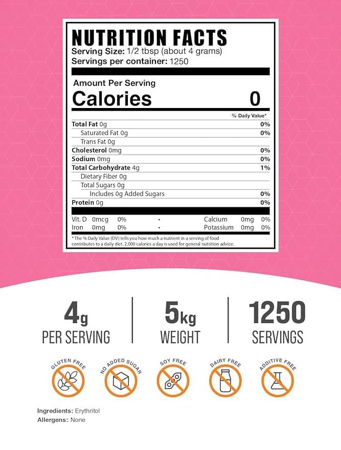 BulkSupplements.com Erythritol Powder - Erythritol Sweetener. Sugar Substitute - Zero Calorie Sweetener, Granular & Gluten Free, 4g of per Serving, 5kg (11 lbs) (Pack of 5)