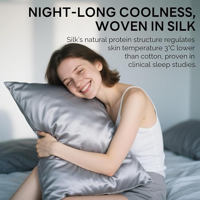 Ravmix Silk Pillow Cases with Zipper, 21momme Mulberry Silk Pillowcase for Hair Skin Health, Soft Smooth Breathable Cool Pillow Cover for Beauty Sleep with Gift Box 1PC(King 20"x36", Lilac Grey)