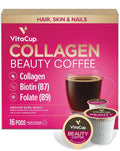 VitaCup Beauty Collagen Coffee Pods for Hair, Skin & Nails, with Biotin & Folate, Medium Dark Roast, Keto Friendly, Recyclable Single Serve Pod Compatible with Keurig K-Cup Brewers,16 Ct