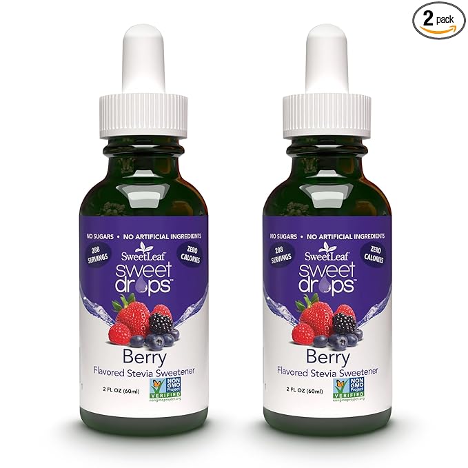 SweetLeaf Sweet Drops - Flavored Stevia Liquid Sweetener, Organic Stevia Extract, Zero Calories, Gluten Free, Keto Friendly, Non GMO, Natural Flavors, Sugar Alternative - Berry, 2 Fl Oz (Pack of 2)