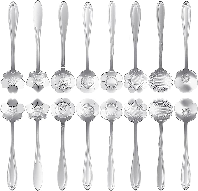 16 Pcs Teaspoon Tea Spoons, ESRISE Stainless Steel Cute Coffee Spoon for Tea Party Decorations (Silver)