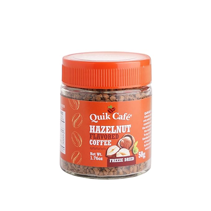 QuikCafe Hazelnut Instant Coffee, 50g, Freeze-Dried, All-Natural, Perfect Flavor of Hand-picked Arabica Beans for Coffee Lovers, Perfect Flavor From the Majestic Hills of Coonoor | Non GMO, Gluten-Free, No Preservative