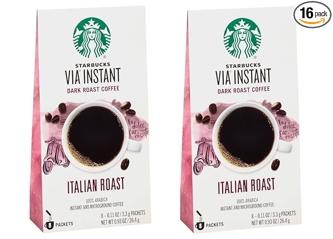Starbucks VIA Instant Coffee Dark Roast Packets â€” Italian Roast â€” 100% Arabica, 8 Count (Pack of 2)