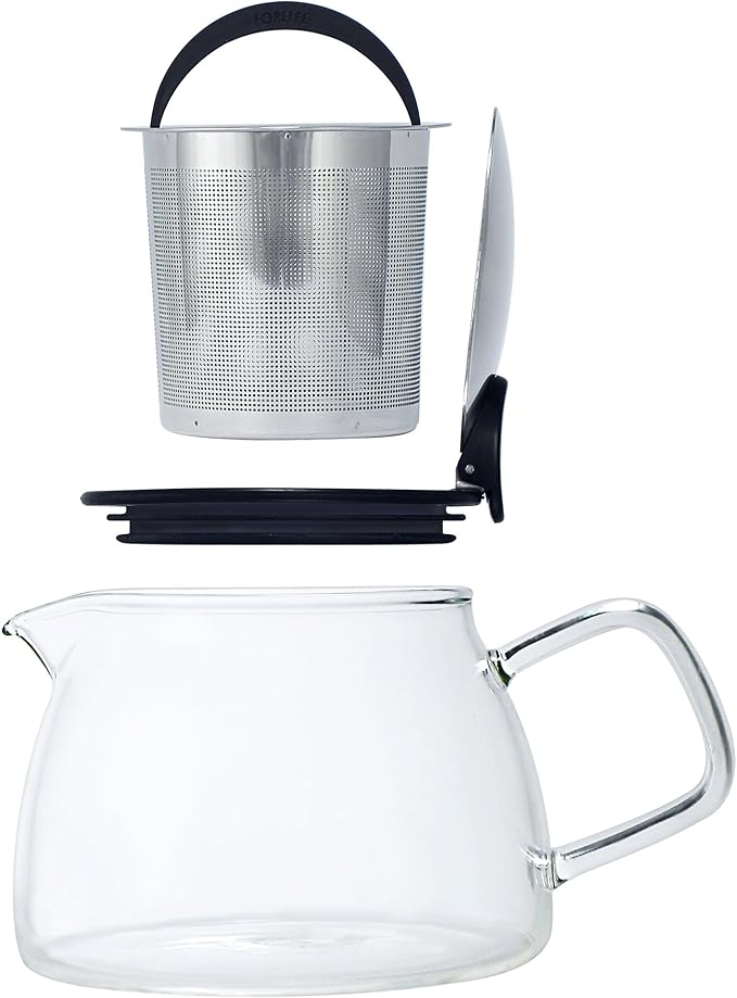 Forlife Bell Glass Teapot with Basket Infuser, 14-Ounce/430ml, Black Graphite