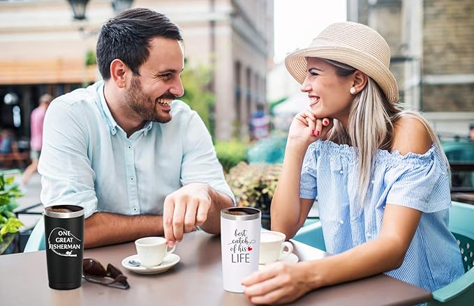 Sixspace Wedding Anniversary for Couple Friend Lovers Cups Stainless Steel Wine Tumbler Travel Mug with Straw and Lid,2 Pack (4.blackwhite)