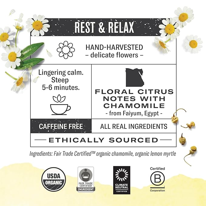 Numi Organic Chamomile Lemon Tea, 54 Herbal Tea Bags, Caffeine Free Herbal Chamomile Tea