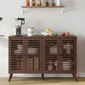 47" W Buffet Cabinet with 4 Slatted Doors, Mid-Century Buffet Sideboard with Shelves, Accent Storage Cabinets Cupboard Console for Living Room Kitchen Hallway, Walnut