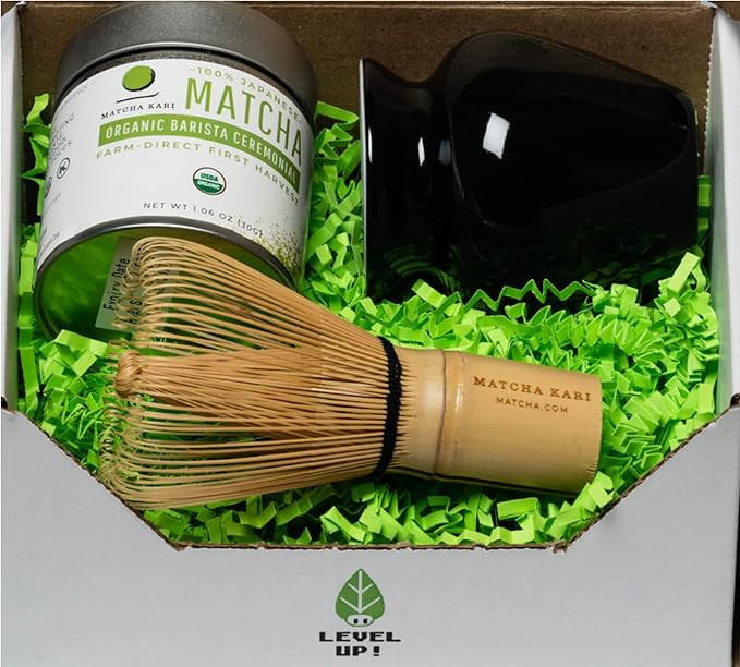 Dr. Weil Matcha Kari Mini Matcha Tea Set - Black- Ceremonial Organic Matcha with Whisk & Holder