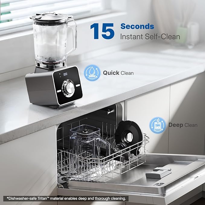 Home Blender, 1400W High-Speed Blender for Ice Crushing Power, Stainless Steel Blades, Kitchen Timer, 10 Speeds, 6 Programs for Smoothies, Frozen Drinks, Self-Cleaning, 64oz Bulk Production