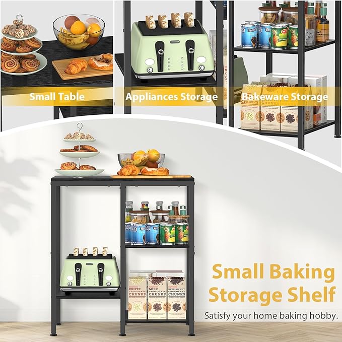 Kitchen Microwave Stand,4-Tier Adjustable Bakers Rack, Microwave Cart with Storage, Small Coffee Bar Table Appliance Shelf for Living Room,Office (Coal-Black)