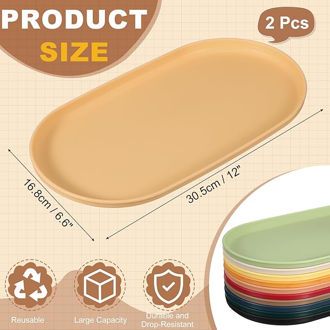 uxcell 2Pcs Fast Food Serving Trays, 12x6.6 Oval Reusable Restaurant Serving Trays for Kitchen Restaurant Coffee Fruit Burger Lunch Dessert, Cream Yellow