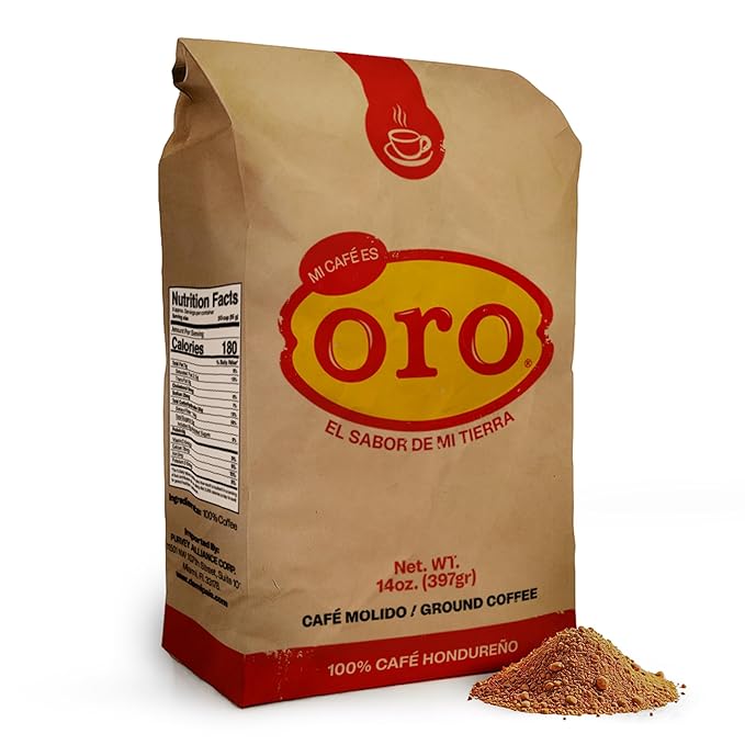 Mi cafe es ORO – Ground Coffee 100% Honduran Dark Roast; Exotic Flavor; Smooth Aroma; Ideal for Drip Coffee, Espresso, or French Press Brewing – Freshly Packed Coffee Bags – 14 Oz | 1-Pack
