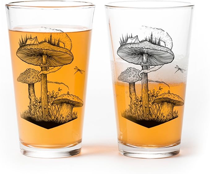 Black Lantern Set of 2 Pint Glasses – Screen Printed Drinking Glasses - 16 oz Highball Water Glasses Cups Sets Beer Glasses Tumblers Bar Glasses for Home and Kitchen (Forager)