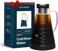 OVALWARE Airtight Cold Brew Iced Coffee Maker Pitcher (& Iced Tea Maker) with Spout – 1.5L/ 51oz Brewing Glass Carafe with Removable Stainless Steel Filter
