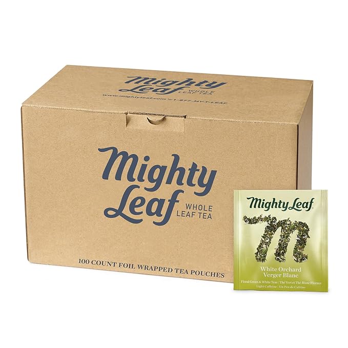 Mighty Leaf White Orchard White Tea – 100 Count Foil-Wrapped Silken Tea Pouches – Delicate Whole Leaf Blend with Tropical Fruit & Melon – Premium White Tea for Hot or Iced Brewing