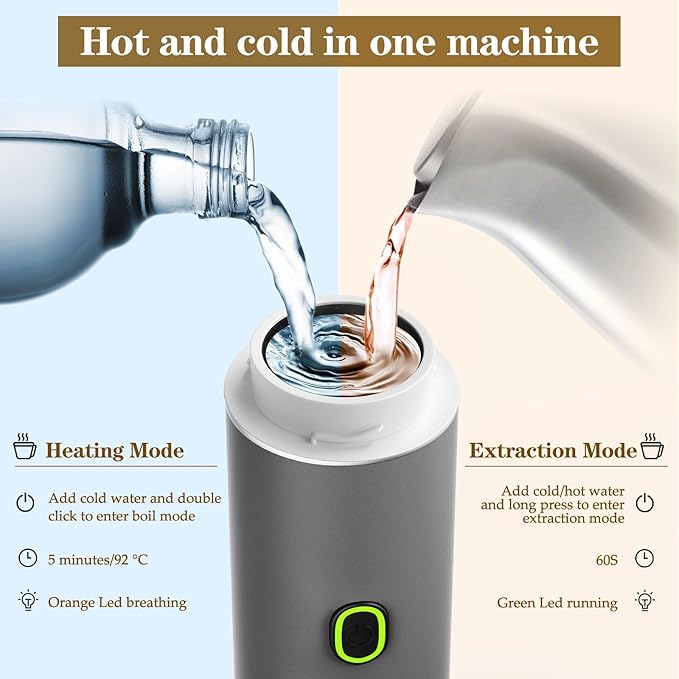 Portable Espresso Maker, Travel Coffee Maker for camping, Portable Espresso Machine with USB-C, 3-in-1 Small Espresso Machine with Ground Coffee & Capsules (NS＆DG) for RV (Warm Gray(One Battery))