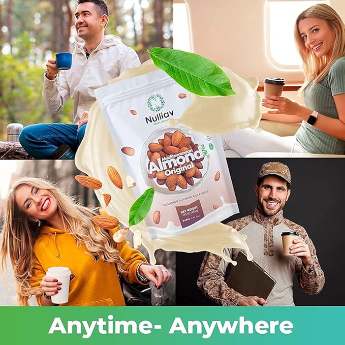 NULLIAV | Almond Milk Powder Original - High Protein Blend with Prebiotic Fiber powder for Gut Health and Digestion - Vegan Plant Based Dairy Free Formula for Lactose Intolerance 15.5 Oz. Bag Portable Convenient