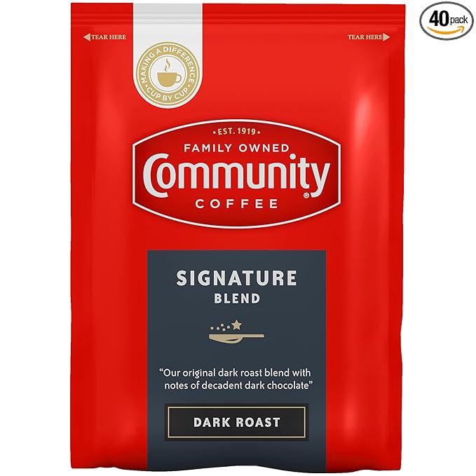 Community Coffee Signature Blend, Dark Roast Pre-Measured Coffee Packs, 2.5 Ounce Each (Box of 40)