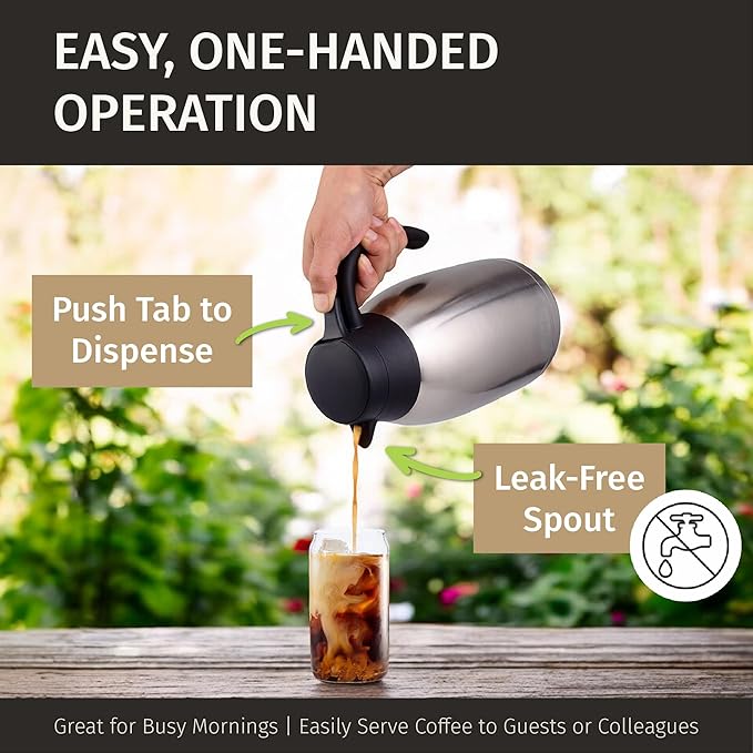 Thermal Coffee Carafe 2L / 68 oz – Updated 2025 Model – Insulated Stainless Steel Coffee Dispenser for Hot & Cold Drinks – 24h Cold / 12h Hot – Coffee Urn & Tea Carafe with Cleaning Brush by Cresimo