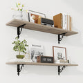 RICHFOCUS Floating Shelves for Wall Decor, 35.4W x 8D Wall Shelves Set of 2, 8 Inch Deep Rustic Wood Shelves Wall Mounted with Brackets, Long Floating Shelves for Living Room Bedroom Kitchen, Grey