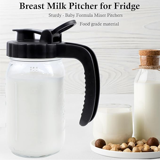 Glass Mason Jars Pitcher Half Gallon With Pour Spout Lid (2 Set) 2 Quart Wide Mouth Fridge Breast Milk Pitcher Airtight Leak Proof 64 oz Jug With Top Flip Cap For Cold Brew Coffee, Iced Tea, Beverage
