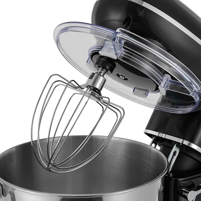 Stand Mixer, 6 +1 Speeds Electric Food Mixer, Portable Kitchen Mixer for Daily Use with Egg Whisk,Dough Hook,Flat Beater Used in Kitchens, Small Restaurants, Bakeries (Black)