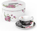 London Boutique Tea Cup and Saucer Set 1 Afternoon Tea Set New Bone China Vintage Flora Gift Box 200m (Black)
