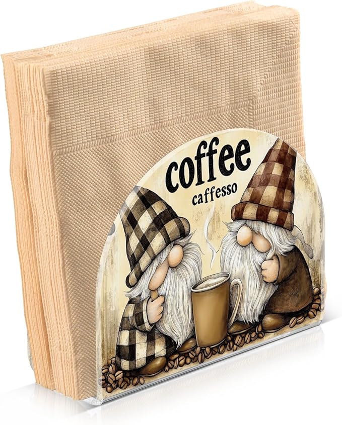 Cute Gnomes Coffee Napkin Holder for Tables, Kitchen Acrylic Paper Napkin Holders Freestanding Tissue Dispenser Paper for Indoor Outdoor Decor