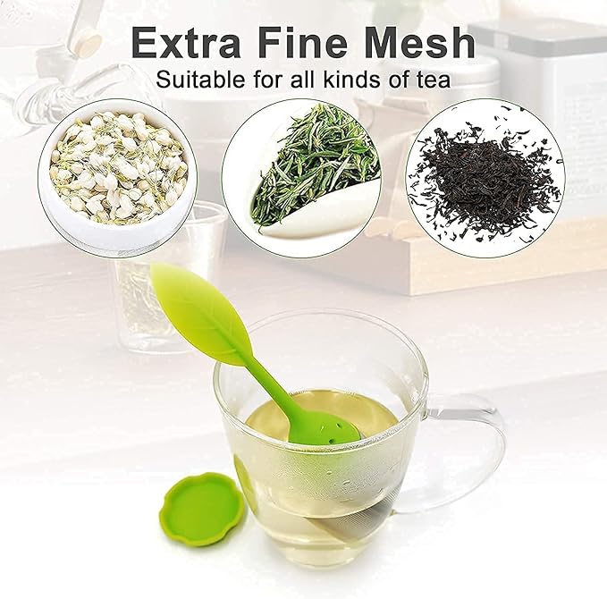 Silicone Tea Infusers - 2 Pack, Fine Mesh Loose Leaf Tea Filter - Green, Blue