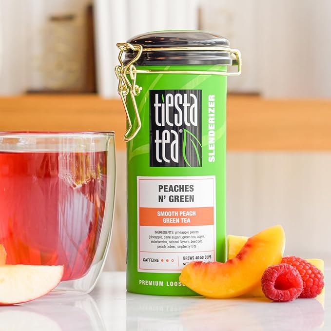 Tiesta Tea - Peaches N’ Green, Loose Leaf, Smooth Peach Green Tea, Premium Blend, Medium Caffeinated, Make Hot or Iced & Brews Up to 50 Cups, 5 Ounce Refillable Tin