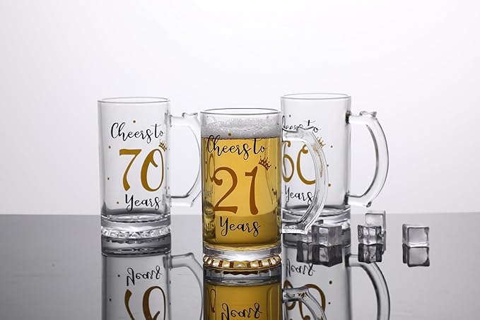 21th Birthday Gift，Men and Women Cheering 21th Birthday Beer Mugs，Cheers to the 21th Anniversary Beer Glass，21th Birthday Party Wedding Anniversary Decorative Gift, 18 Ounce (Cheers to 21 Years)
