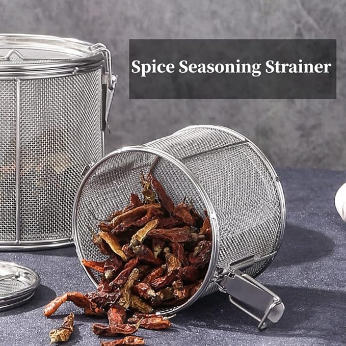 AUNMAS Seasoning Strainer, Stainless Steel Tea Mesh Tea Infuser Strainer with Extended Chain Hook for Brew Loose Leaf Tea and Seasonings, Sliver 5.52 x 3.94in