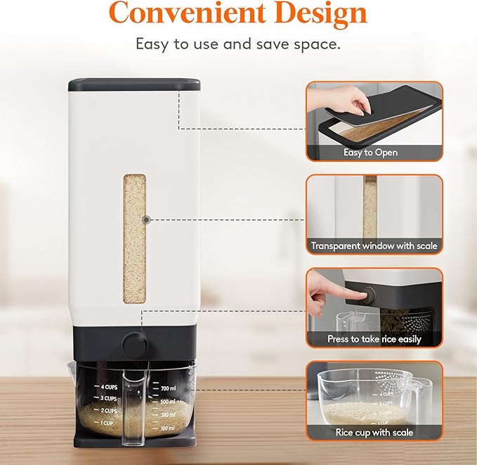 Lifewit 3 Pack Rice Dispenser 25 Lbs(11.3kg), Rice Storage Container Sealed Moisture Proof with Measuring Cup for Kitchen Pantry Household, BPA-Free, Black