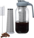 Glass Tea Pitcher with Airtight Lid Leak Proof Mason Jar with Stainless Steel Filter Glass Empty Jar for Water, Tea and Juice (Gray)
