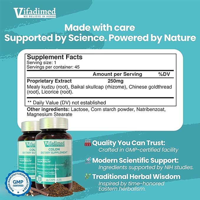 Colon for Diarrhea, IBS-D,Colitis, Soothes Irritation,Enhances Colon's Function. Intestine Lining,Gut Microbiome,Colon Motility. IBS Relief.-90 Capsules