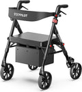 Foldable Aluminum Rollator Walkers with Cushion Seat for Senior, 16lbs Lightweight & 500 lbs Max Load, Adjustable 5-Level Seat Height & 6-Level Handles Height,8" Big Wheels,Dual Braking, Storage Bag